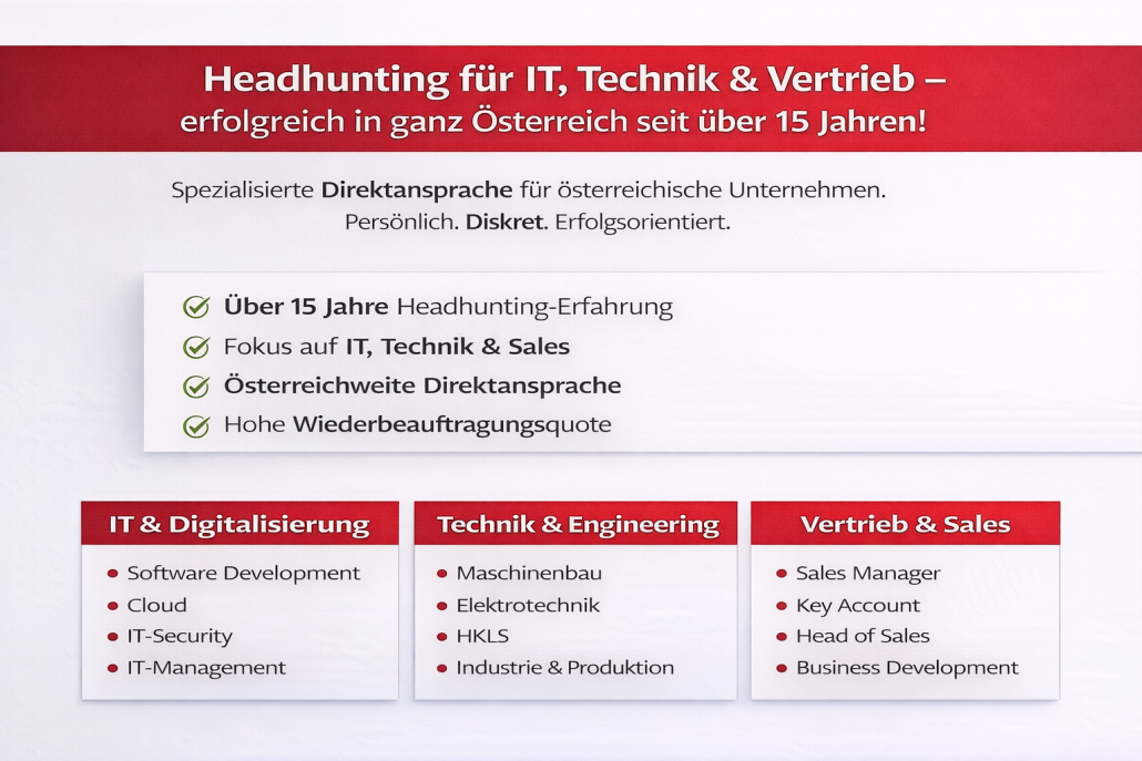 Erfolgreiches Headhunting für IT, Technik und Vertrieb in ganz Österreich